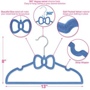 Kids Velvet Hangers (13" - 30 Pack) - Baby Clothes Hangers with Blue Bow Design for Ages 4-12 -Toddler Hangers - Non-Slip Baby Hanger & Small Hangers - Baby Hangers Velvet & Baby Felt Hangers