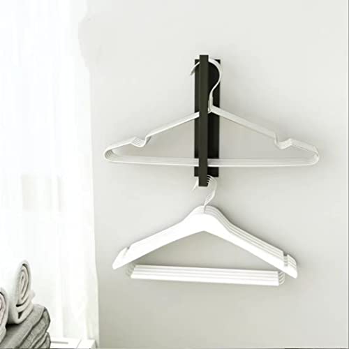 Ymeibe Hanger Organizer Rack, Wall Mounted Self-Adhesive Clothes Rack Organizer for Washing Machine, Hanger Stacker for Closet Laundry Room, Space Saving Clothes Hanger Clips Storage (Black)