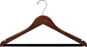 wooden suit hangers with walnut finish and velvet non-slip bar, space saving flat hanger with chrome swivel hook & notches (set of 100) by the great american hanger company