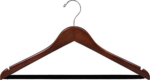 Wooden Suit Hangers with Walnut Finish and Velvet Non-Slip Bar, Space Saving Flat Hanger with Chrome Swivel Hook & Notches (Set of 100) by The Great American Hanger Company