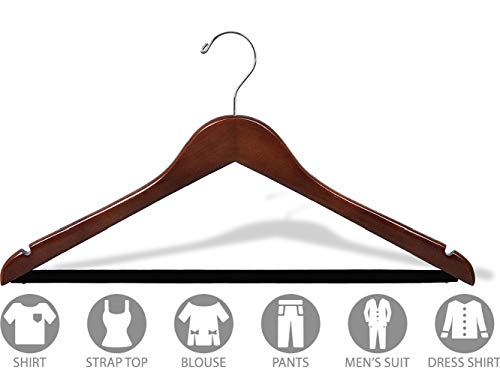 Wooden Suit Hangers with Walnut Finish and Velvet Non-Slip Bar, Space Saving Flat Hanger with Chrome Swivel Hook & Notches (Set of 100) by The Great American Hanger Company