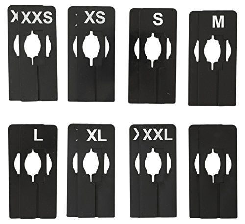 NAHANCO QSDBWKIT3, Black Rectangular Clothing Size Dividers with White Print for XXS-XXL, 1 Blank, Kit of 16 (7 Sizes and 1 Blank, 2 of Each)