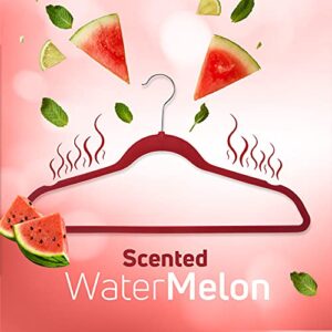 HangAroma Non-Slip Scented Velvet Hangers - Heavy Duty Clothes Hanger - Ultra Thin Space Saving 360 Degree Swivel Hook - Ideal for Coats, Jackets, Pants, & Dress - Watermelon - 12 Pack