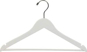 white rubberized wooden suit hanger with solid wood bar, flat 17 inch rubber coated hangers with chrome swivel hook & notches (set of 100) by the great american hanger company