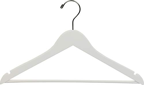 White Rubberized Wooden Suit Hanger with Solid Wood Bar, Flat 17 Inch Rubber Coated Hangers with Chrome Swivel Hook & Notches (Set of 100) by The Great American Hanger Company