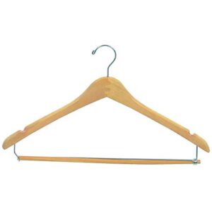 econoco commercial wishbone wooden hanger with chrome hook and wooden lock bar on spring, 17", natural (pack of 100)