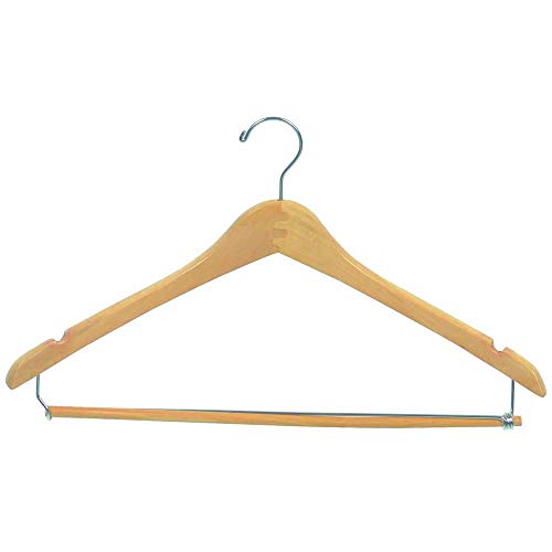 Econoco Commercial Wishbone Wooden Hanger with Chrome Hook and Wooden Lock Bar on Spring, 17", Natural (Pack of 100)