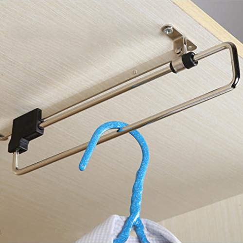 EMVANV Retractable Wardrobe Pull Out Rod, Telescopic Hanging Closet Valet Rod Extending Rail Pull Out Hanger Valet Rod Rail Sliding Extending Clothes Rod Hanger Rail