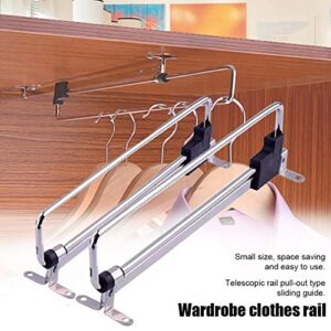 EMVANV Retractable Wardrobe Pull Out Rod, Telescopic Hanging Closet Valet Rod Extending Rail Pull Out Hanger Valet Rod Rail Sliding Extending Clothes Rod Hanger Rail