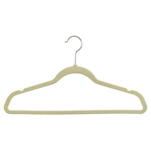 Mainetti SH-VM003-IV10 Ivory Velvet Ultra-Thin Hangers with Notches and Bright Zinc Swivel Hooks, 17.5 Inch (Pack of 10)