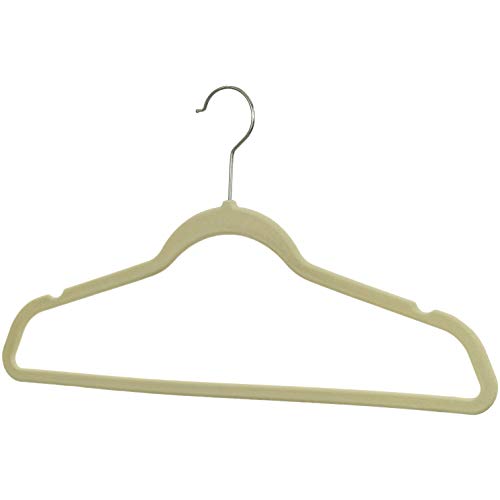 Mainetti SH-VM003-IV10 Ivory Velvet Ultra-Thin Hangers with Notches and Bright Zinc Swivel Hooks, 17.5 Inch (Pack of 10)