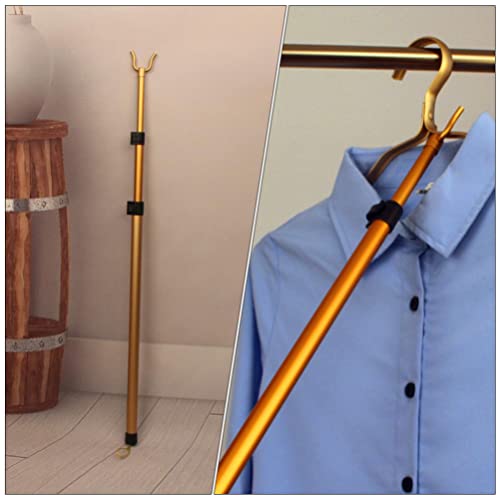 DOITOOL Hanger Retriever Pole with Hook- Adjustable 49in High Reach Closet Pole- Extendable Garment Hook Reaching Stick Pole to Easily Reach Clothes ( Golden )