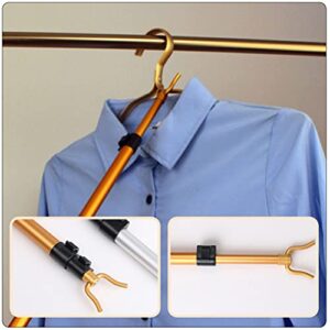 DOITOOL Hanger Retriever Pole with Hook- Adjustable 49in High Reach Closet Pole- Extendable Garment Hook Reaching Stick Pole to Easily Reach Clothes ( Golden )