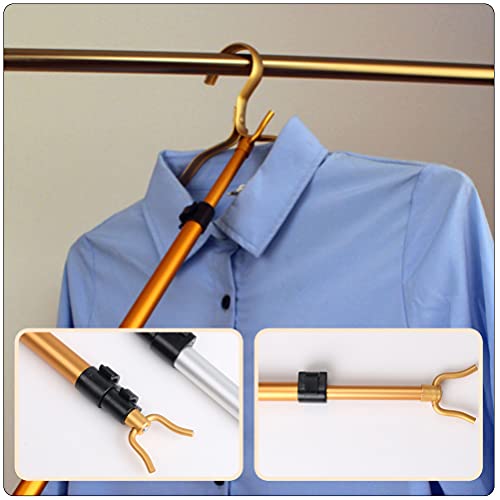 DOITOOL Hanger Retriever Pole with Hook- Adjustable 49in High Reach Closet Pole- Extendable Garment Hook Reaching Stick Pole to Easily Reach Clothes ( Golden )