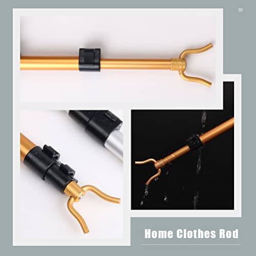 DOITOOL Hanger Retriever Pole with Hook- Adjustable 49in High Reach Closet Pole- Extendable Garment Hook Reaching Stick Pole to Easily Reach Clothes ( Golden )