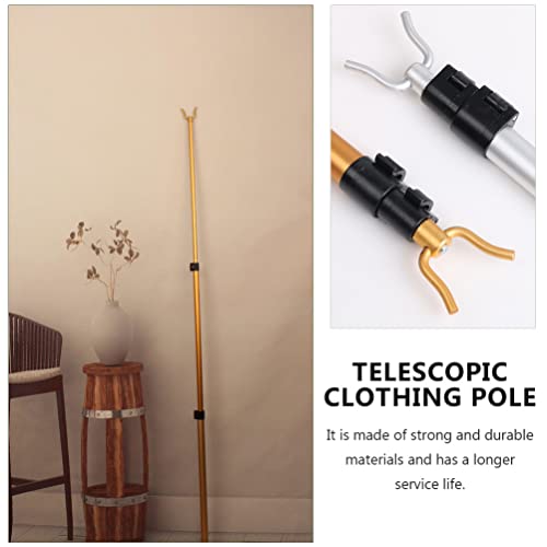 DOITOOL Hanger Retriever Pole with Hook- Adjustable 49in High Reach Closet Pole- Extendable Garment Hook Reaching Stick Pole to Easily Reach Clothes ( Golden )