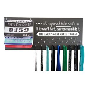running on the wall - race bib and medal display - inspirational quote - wall mounted medal holder and hanger for 5ks, 10ks, marathons, triathlons and more