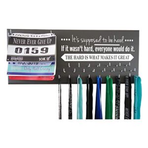 Running On The Wall - Race Bib and Medal Display - Inspirational Quote - Wall Mounted Medal Holder and Hanger for 5Ks, 10Ks, Marathons, Triathlons and More