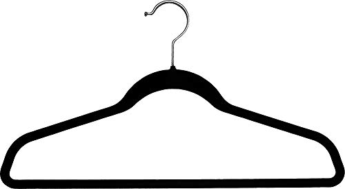 Black Velvet Ultra Thin Slimline Hanger with Fixed Bar, Space Saving Flocked Suit Hangers with Chrome Hook (Set of 25) by The Great American Hanger Company