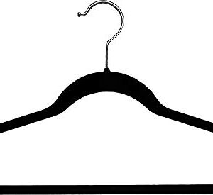 Black Velvet Ultra Thin Slimline Hanger with Fixed Bar, Space Saving Flocked Suit Hangers with Chrome Hook (Set of 25) by The Great American Hanger Company