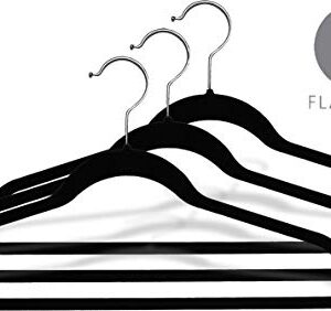 Black Velvet Ultra Thin Slimline Hanger with Fixed Bar, Space Saving Flocked Suit Hangers with Chrome Hook (Set of 25) by The Great American Hanger Company