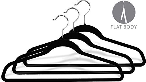 Black Velvet Ultra Thin Slimline Hanger with Fixed Bar, Space Saving Flocked Suit Hangers with Chrome Hook (Set of 25) by The Great American Hanger Company