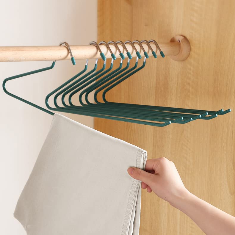 UPRA Multiple Slack/Trousers Pants Hangers 10 Pack,Anti-Rust Chrome Metal Hangers,Non Slip Rubber Coating,Space Saving,Open Ended or Easy-Slide Pant Airing Wet Clothes-Without Neckline Wrinkles,Green