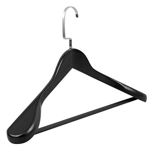 Hemoton Wide Shoulder Wooden Hangers Wood Suit Hanger Coat Hanger with Non Slip Pants Bar for Dress Jacket Heavy Clothes Hangers Black 45X25.5CM