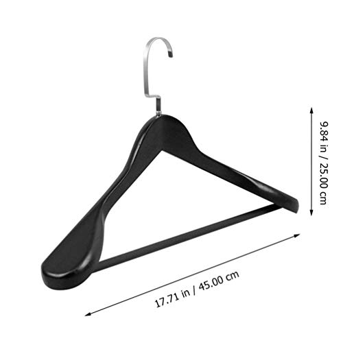 Hemoton Wide Shoulder Wooden Hangers Wood Suit Hanger Coat Hanger with Non Slip Pants Bar for Dress Jacket Heavy Clothes Hangers Black 45X25.5CM