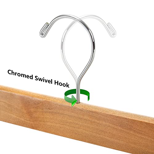 Tosnail 12 Pack Wooden Pants Skirt Hangers with Adjustable Clips, Solid Wood Jeans Hangers with Chromed Swivel Hook, Trouser Hanger for Men and Women's Clothing Closet Organizer