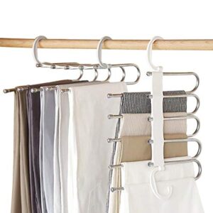 [upgrade] magic pants hangers space saving - 2 pack for closet multiple layers multifunctional uses rack organizer for trousers scarves slack (white, 2 pack)