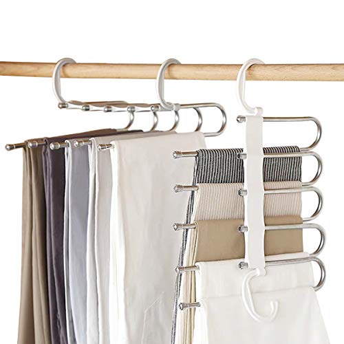 [Upgrade] Magic Pants Hangers Space Saving - 2 Pack for Closet Multiple Layers Multifunctional Uses Rack Organizer for Trousers Scarves Slack (White, 2 Pack)