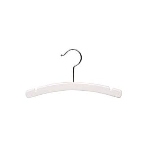 white kids top hanger with notches, box of 50 arched 12 inch wooden hangers with rounded shoulders and chrome swivel hook by the great american hanger company