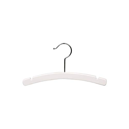 White Kids Top Hanger with Notches, Box of 50 Arched 12 Inch Wooden Hangers with Rounded Shoulders and Chrome Swivel Hook by The Great American Hanger Company