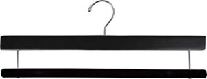 premium black wood pant hanger with black velvet non-slip bar box of 12