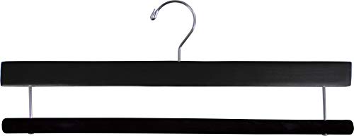 Premium Black Wood Pant Hanger with Black Velvet Non-Slip Bar Box of 12