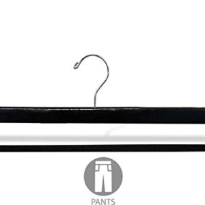 Premium Black Wood Pant Hanger with Black Velvet Non-Slip Bar Box of 12