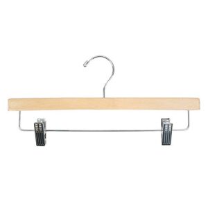 nahanco 6214rcch10 14” wooden pant skirt hanger with chrome hook and clips, natural (pack of 10)