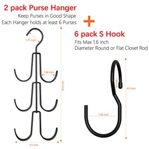 VOOWO Purse Hanger for Closet 2 Pack Purse Hanger + 6 Pack Purse Hook for Closet, Metal Twisted S Hook, Purse Handbag Hanger Closet Organizer, Closet Rod Hooks for Hanging Purse Valentine's Day Gift