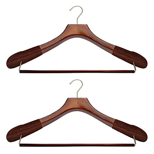 Premier Lux Wood Hangers with Rollbar- Heavy Duty Pants Hangers, Skirt Hangers, Coat Hangers- Clothes Hangers - Non Slip, Slim and Space Saving Hanger (Mahogany Matte with Black Velvet, 6)