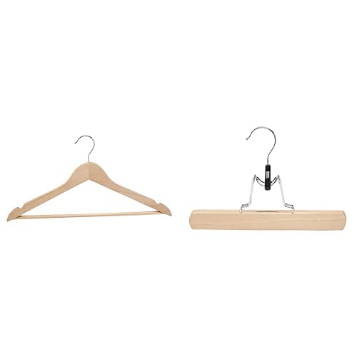 Amazon Basics Wood Suit Clothes Hangers - Natural, 20-Pack & Amazon Basics Wooden Pants Hangers - Natural, 10-Pack