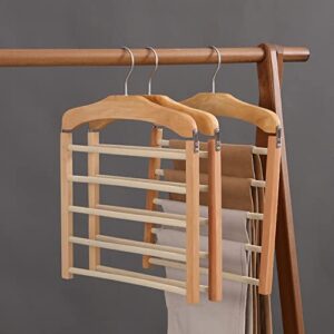 Multiple Pants Rack Hanger Trouser Hanger Movable Clip for Suit Scarf Towel Shawl Clothes Hanger for Home Wardrobe Closet Thickened Durable Wooden Windproof Rack