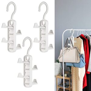 3pcs purse hangers for closet-organizer, movable space saving hangers wardrobe hook bag hooks for closet for organize purses, satchels, dorm closet essentials (white)