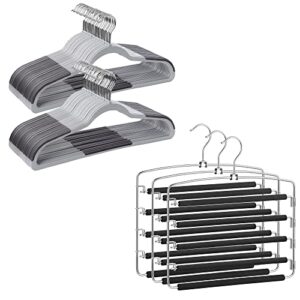 songmics 50-pack coat hangers and 3-pack jeans hanger bundle, plastic and metal hangers, swing arm, non-slip, light and dark gray, black ucrf50g and ucri041bk