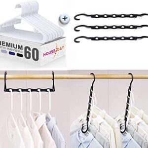 HOUSE DAY Space Saving Hangers10 Pack and Plastic Hangers 60pack, Save More Than 80% of Your Closet Space