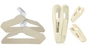ivory velvet standard hanger (pack of 50) with velvet hanger clips beige(pack of 6)-heavyduty no.slip no.hanger marks-premium soft velvet for hangers and clips