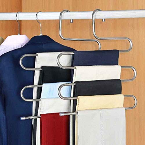 MXIAOXIA 5 Layers Stainless Steel Clothes Hangers SShape Pants Storage Hangers Clothes Storage Rack Multilayer Storage Cloth Hange