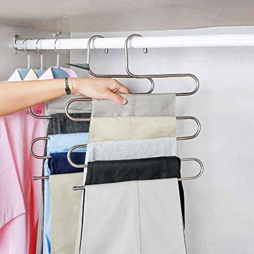 MXIAOXIA 5 Layers Stainless Steel Clothes Hangers SShape Pants Storage Hangers Clothes Storage Rack Multilayer Storage Cloth Hange