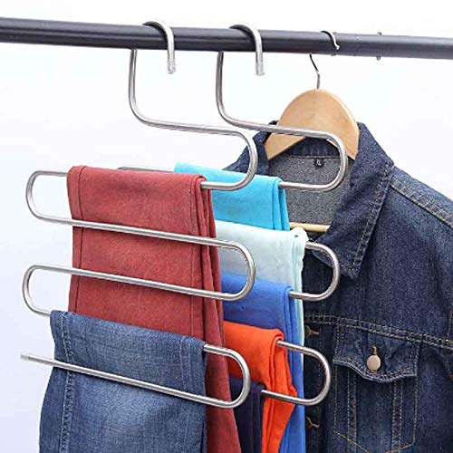 MXIAOXIA 5 Layers Stainless Steel Clothes Hangers SShape Pants Storage Hangers Clothes Storage Rack Multilayer Storage Cloth Hange