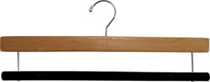 the great american hanger company natural finished wooden pants hanger with flocked velvet bar, box of 10 extra long 16 inch big wood bottoms hangers